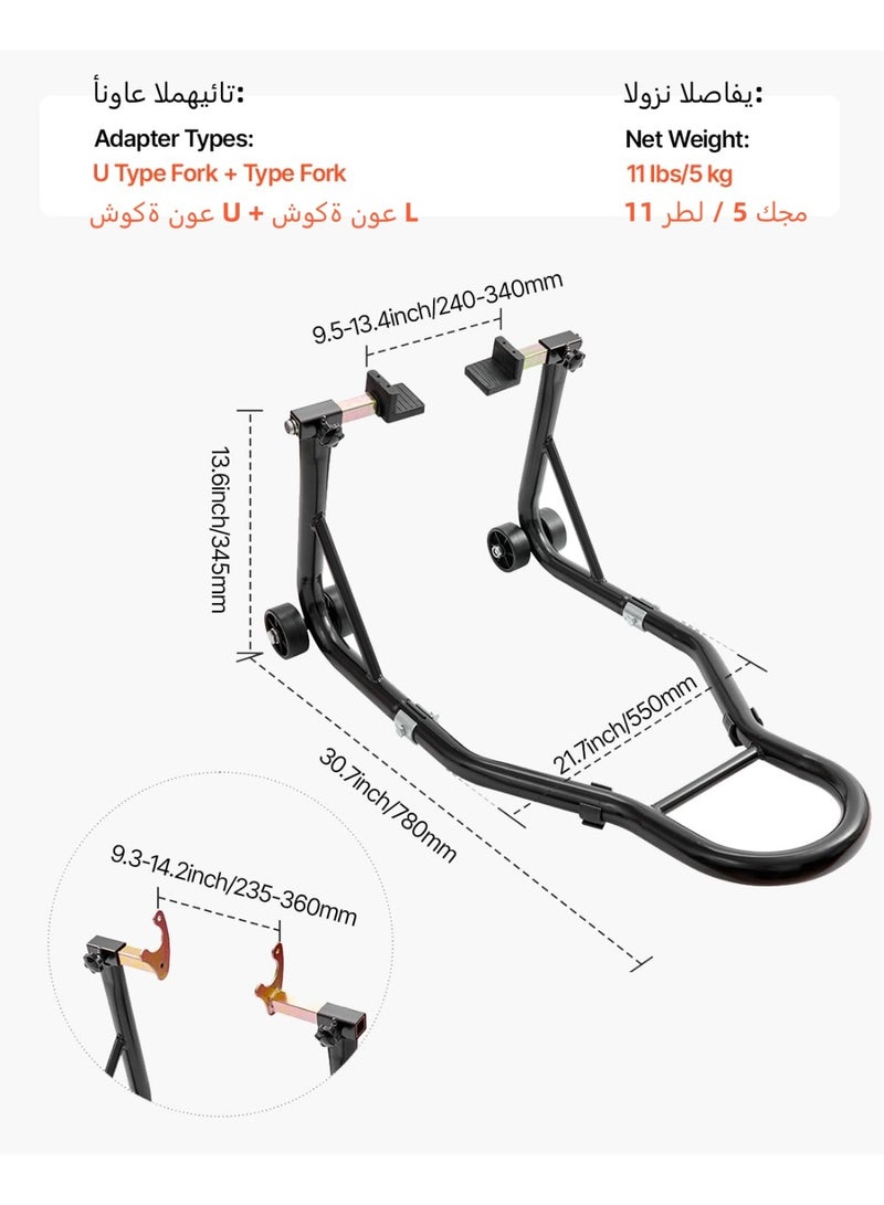 Heavy Duty Motorcycle Rear Wheel Paddock Stand - 850lbs (390kg) Capacity | Universal Lift Jack with U + L Fork Adapters | Fits Yamaha, Suzuki, Honda, Kawasaki | Black - Image 2